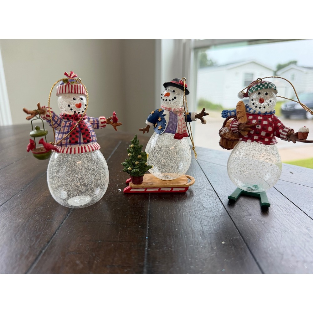 Princess House 2437 Snowpeople Ornaments Set of 3 Glass Resin Snowmen Holiday